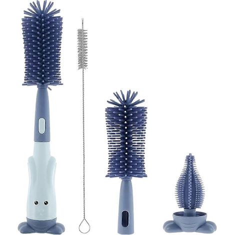 Brosse à biberon multifonctionnelle, brosse sur pied, brosse à tétines en silicone alimentaire, goupillon pour tasses, brosse à pailles 3 en 1 (1/5)