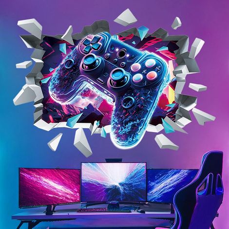 Stickers Muraux Gaming Breaking 3D Autocollants Muraux Poster Murale Sticker de Jeu Vidéo Contrôleur Decoration pour Chambre ado Garcon Gaming Room Garçon (1/5)