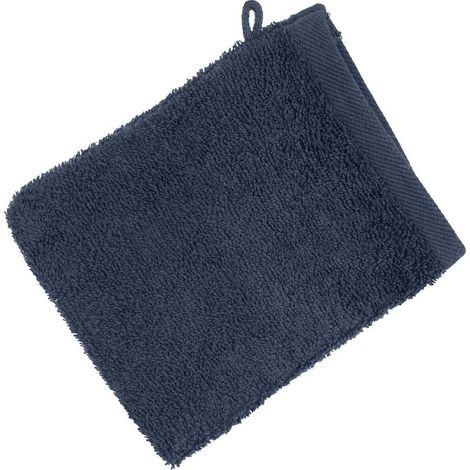 EUROFIRANY Glattes Handtuch, 1 Baumwoll-Waschhandschuh 16 x 21 cm, Marineblau (1/2)