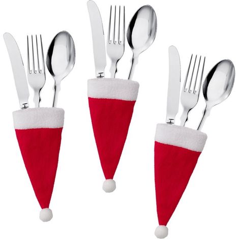 Besteckhalter aus gebürstetem Stoff im Weihnachtsmann-Kostüm, robust, für Messer, Gabel und Essstäbchen, Dekoration für Partys, Hochzeiten, Esstisch (1/5)