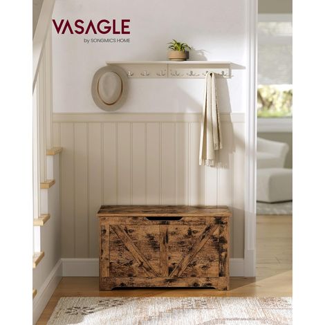 VASAGLE Cassapanca, Panca Portaoggetti, Pouf Organizzatore con 2 Cerniere di Sicurezza, Scarpiera, Stile Vintage, 40 x 80 x 46 cm, per Corridoio, Camera da Letto, Soggiorno, Marrone Vintage (1/5)
