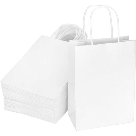 60pcs sacs-cadeaux avec poignées, blanc sac en papie kaft, 15X8X21CM, pou la fête, emballage, sacs-cadeaux d'annivesaie, sacs à povisions (1/4)