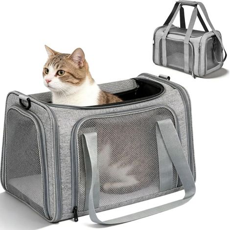 Bardusch - Sac Transport Chat, Caisse De Transport Chat, Coffre pour Le Transports d'animaux, 45 X 30 X 30 Cm, Jusqu'À 8 Kg, Sac Chat Transport avec Bandoulière Réglable pour Chiot, Chat Gris (1/5)