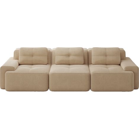 Canapé modulaire d'angle sans structure, rembourré mousse 32D, revêtement en velours côtelé beige, 3 places pour salon (1/5)