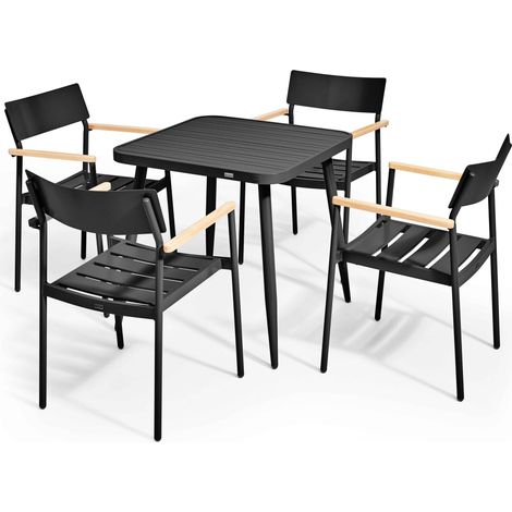 Ensemble table de jardin et 4 fauteuils en aluminium/bois noir