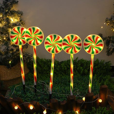 Lampes solaires bonbons colorés pour sapin Noël, lot de 5 pièces, lampe d'ambiance extérieure jardin pelouse, décoration festive lumineuse de Noël (1/3)