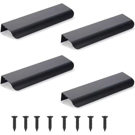 YMYNY Lot de 4 poignées de meubles, poignées de porte cachées, poignées d'armoire, poignées de tiroir en aluminium, poignées cachées, poignées de meubles invisibles, poignées de cuisine - noir, 15 cm (1/5)