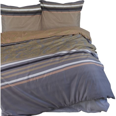 Bettwäsche-Set 200x220 cm, weicher Bettbezug aus Mikerofibre + Kissenbezüge, stilvolle Streifen (1/5)