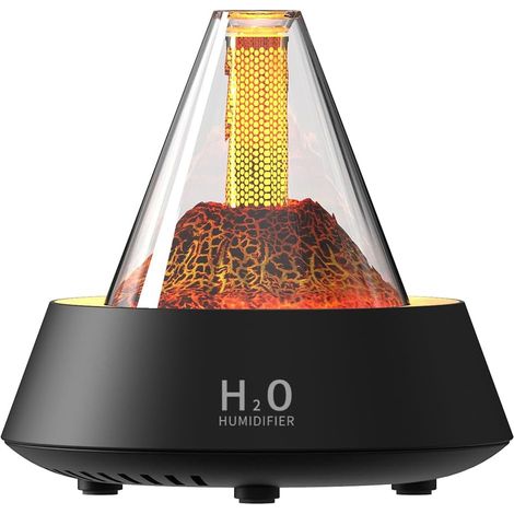 Diffuseur d'huiles essentielles Volcano Flame, 280 ml, diffuseur d'air ultrasonique à brume fraîche, 7 couleurs de lumière changeantes, arrêt automatique sans eau et silencieux (noir) (1/5)