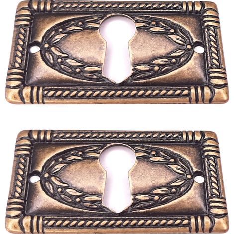 2x entrée de clé laurier horizontale 25x43mm malle meuble ancien vintage antique époque finition bronze (1/3)