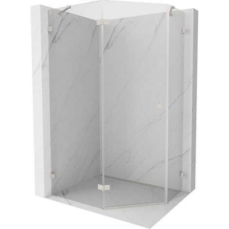 Mexen Lunar cabina doccia pentagonale con porta a battente sinistra 90 x 80 cm, trasparente, nichel spazzolato - 831-090L-080P- (1/5)