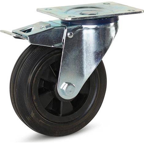 Roue pivotante freinée en caoutchouc - MESO - Platine - 160 mm - 140 kg
