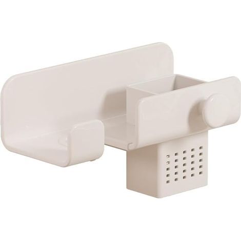 Wandmontierter Haartrocknerhalter ohne Bohrlöcher. Haartrockner-Organizer fürs Badezimmer. Tragkraft 5 kg (weiß, 24 x 10 x 7,4 cm) (1/5)
