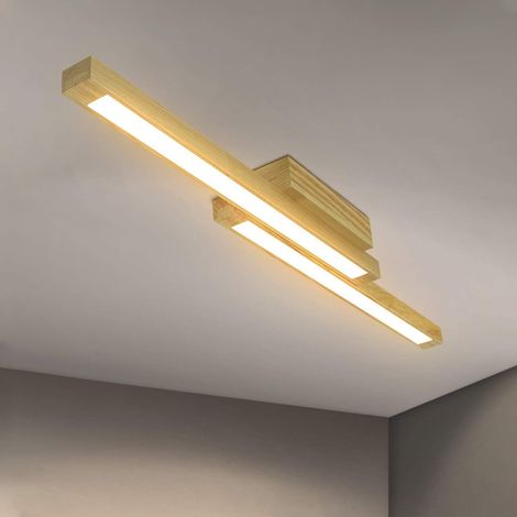ZMH plafonnier LED bois 90 cm lampe de salon 3000 K blanc chaud LED chambre à coucher au design moderne plafonnier intérieur à 2 flammes 24 watts 1920 lumens pour salon chambre couloir -90x8x22cm