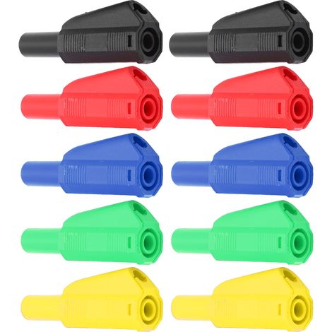 2 jeux de fiches banane d'isolation U29 4mm pour tests électriques, rouge noir jaune vert bleu (1/5)