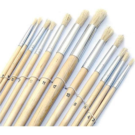 Lot de 12 pinceaux à pointe ronde avec long manche en bois pour peinture, art et découpage (1/3)