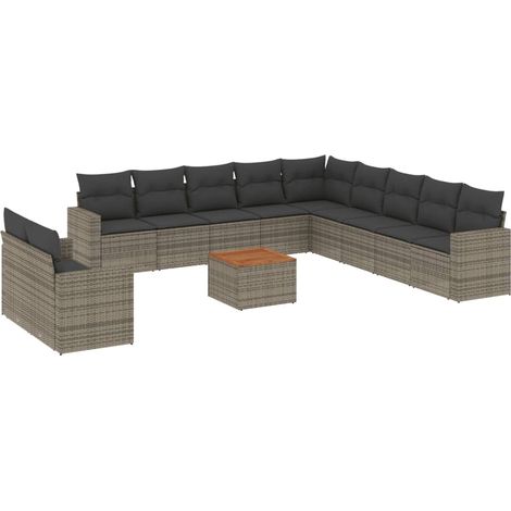 Salon de jardin avec coussins 12 pcs gris résine tressée (1/3)