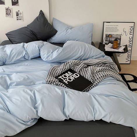 Premium Bettwäsche-Set aus gewaschener Baumwolle - Ultra weich und atmungsaktiv, 4-teiliges Set (Bettbezug 200x230 cm + Spannbettlaken 180 cm + Kissenbezüge) für Studenten und Erwachsenenschlafzimmer,