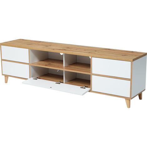 Mueble TV lowboard de MDF blanco y madera 175 x 37 x 51 cm (1/5)