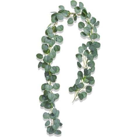 Guirlande d'eucalyptus givrée suspendue 2m, 1 plante artificielle feuilles d'eucalyptus, vigne ronde en osier rotin, feuillage d'eucalyptus. (1/5)