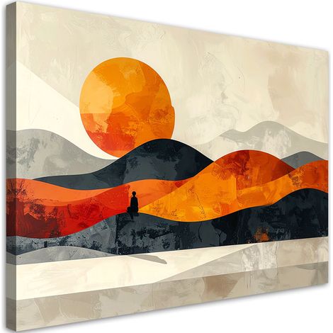 Quadro su tela, Paesaggio astratto con sole arancione - 30x20 (1/2)