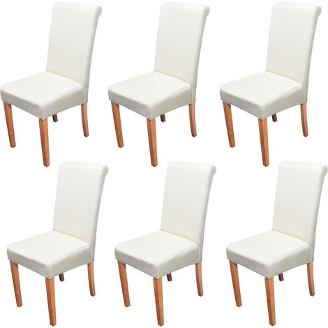 6er-Set Esszimmerstuhl Lecce II, Leder creme, helle Beine (1/2)