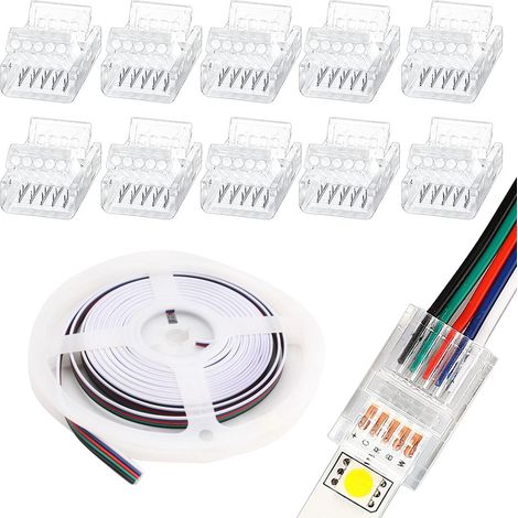 Lot de 10 connecteurs de bande LED 5 broches 12 mm sans soudure avec fil LED de 5 m CC 12 V pour bande lumineuse LED RGBW RGBWW étanche ou non étanche de 12 mm de large (1/5)