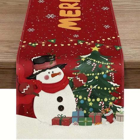 Chemin de table de Noël - 40 x 140 cm - Bonhomme de neige de NoëlChemin de table de Noël, hiver, décoration intérieure, vacances, décoration de fête (1/5)