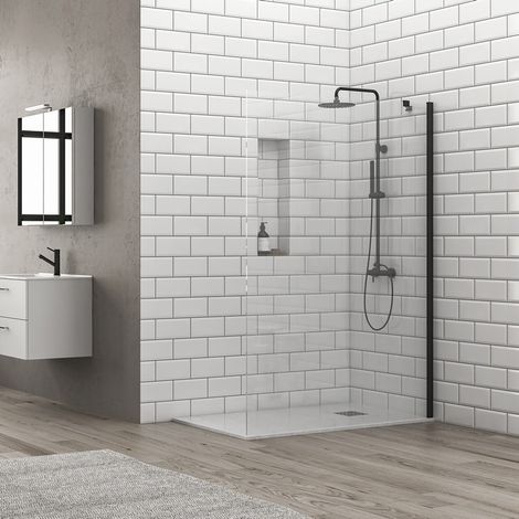 Doccia walk in 70 cm profilo nero con staffa diagonale  KS2800NT kamalu