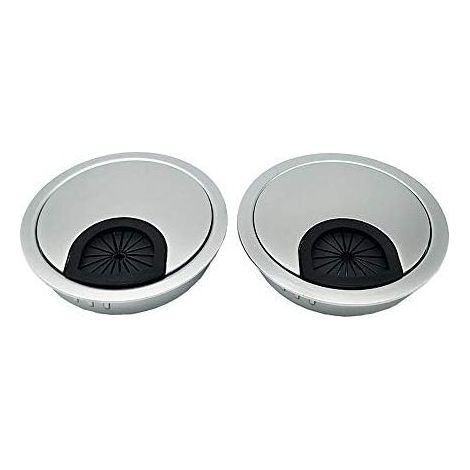 Lot de 2 Passe Câbles Ronds Encastrables pour Table Bureau Diamètre 80 mm Alliage Zinc Argent (1/5)