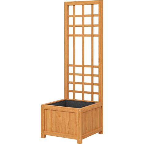 Jardinière treillis plantes grimpantes avec trou drainage doublure bois châtaignier 40x40x120 cm