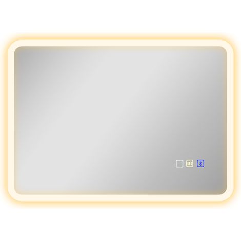 Miroir de salle de bain LED avec Bluetooth, 50 x 70 cm, interrupteur tactile, éclairage réglable, 3 couleurs, antibuée, fonction mémoire, argent (1/5)