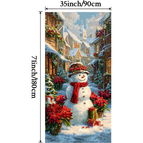 Stickers de porte de Noël, décorations suspendues, décorations de fête, décors de fond, tapisseries de porte, bannières de porte - 90 x 180 cm (perforation + ruban) - 38