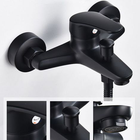 Grifo de bañera negro, grifo mezclador, grifo de ducha reforzado (1/3)