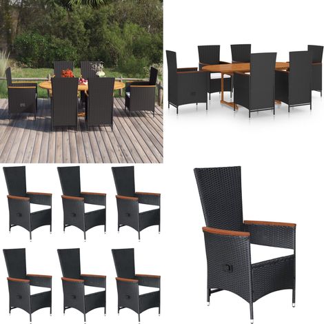 Set Mobili da Pranzo per Giardino 7 pz in Polyrattan Nero - Tavolo da pranzo esterno - Sedie da pranzo esterno