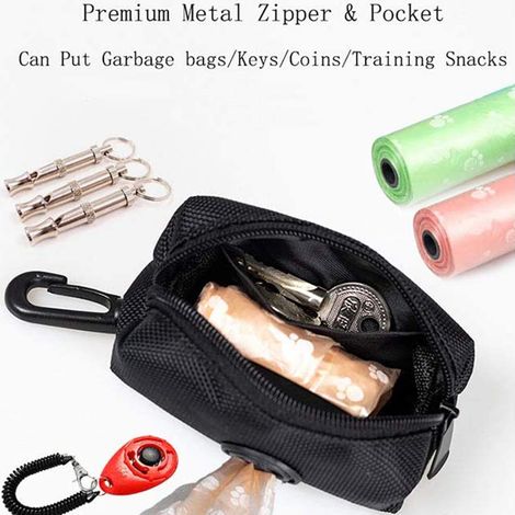 Poop Bag Holder - Oxford Cloth Dog Waste Bag Dispenser with Zipper and Clip - for Leash Collar Belt - 2 Pieces (1/5)