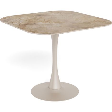 Mesa Norsica 690, Beige + Mármol marrón, 75x90x90cm, Cerámica, Metal