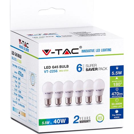 6 PZ Lampada A Led E27 G45 5,5W Freddo 6400K Forma Sfera Bulbo Palla 180 Gradi 220V SKU-2732 (1/3)