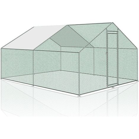 SWANEW Poulailler d'extérieur 3x4x2m enclos grillagé pour poules volaille structure en acier galvanisé