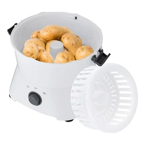AOT-P09 Éplucheur de pommes de terre électrique 85 W avec couvercle transparent, capacité 0,8 kg, lame en acier inoxydable 430, blanc, 23,6 x 28,3 cm (1/5)