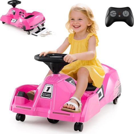 COSTWAY Go Kart Elettrico per Bambini, 12V Macchina Elettrica con Telecomando 3 Velocità Clacson Musica, 2-4 km/h, Regalo per Bambini 2-5 Anni (Rosa) (1/5)