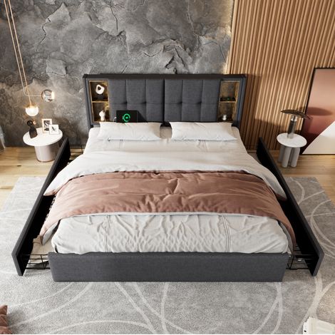 letto contenitore 160x200 ricarica wireless USB grigio OKMYHOME (1/5)