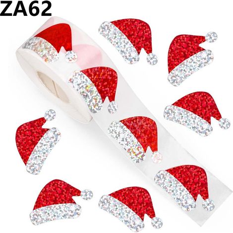 500 adesivi per rotolo - Rotolo natalizio - Adesivi festivi a tema caramelle - Cappello di Babbo Natale decorativo - 3 cm (1/5)
