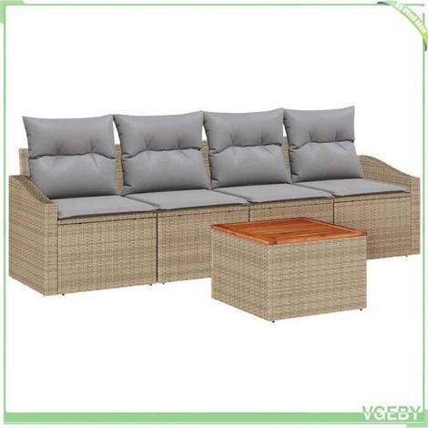 Ensemble de canapé de jardin modulable - FAFEICY - 3347763 - Beige - Polyrotin & acacia - Résistant UV (1/5)