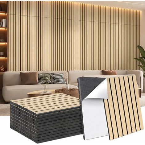 Lot de 24 panneaux acoustiques autocollants aspect bois - Panneaux muraux