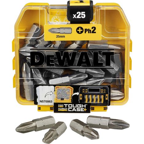 Dewalt – Coffret d'accessoires Toughcase – 25 embouts de vissage PH2 25mm – Pointe optimisée pour précision – Compatible TSTAK