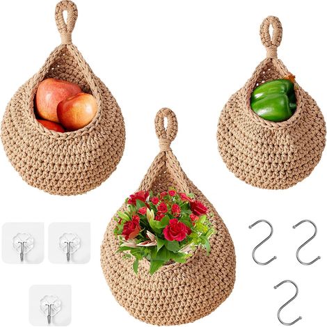 Set aus 3 hängenden Weidenkörben (Jute) für Obst, Gemüse und Snacks hergestellt aus nachhaltigen Materialien