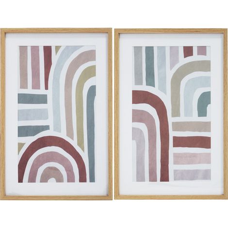 Conjunto de 2 láminas impresas en tonos pastel, con un marco efecto madera 60x40cm