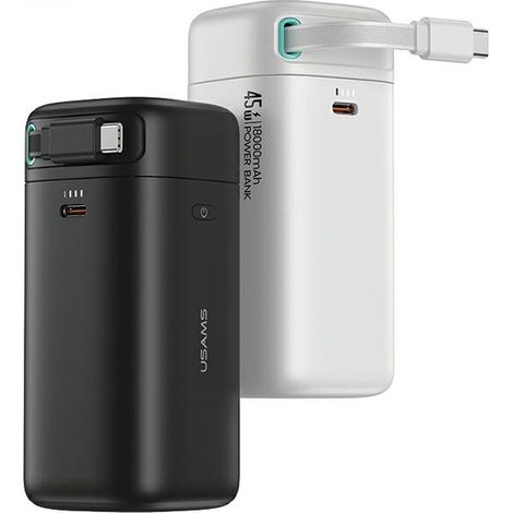 Batterie externe avec câble USB-C rétractable USAMS 18 000 mAh PD45W Charge rapide Noir (1/5)