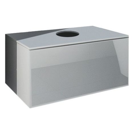 Hängender Waschtischunterschrank aus der OWL-Kollektion, in Mattweiß und Glanzweiß, ideal für ein Designer-Badezimmer.
